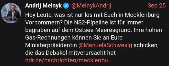 Andrij Melnyk Nordstream, Andrij Melnyk wusst von geplanter Sabotage auf Nordstream!?