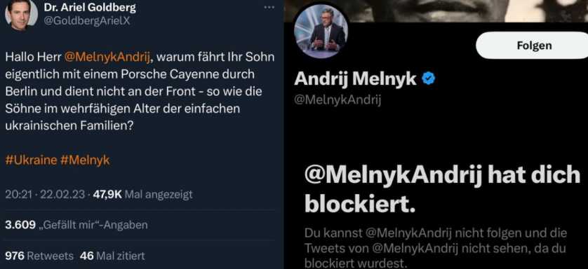 Melnyk, Melnyk Sohn mit Porsche in Berlin unterwegs, Zwangsmobilisierung für die ANDEREN Ukrainer!